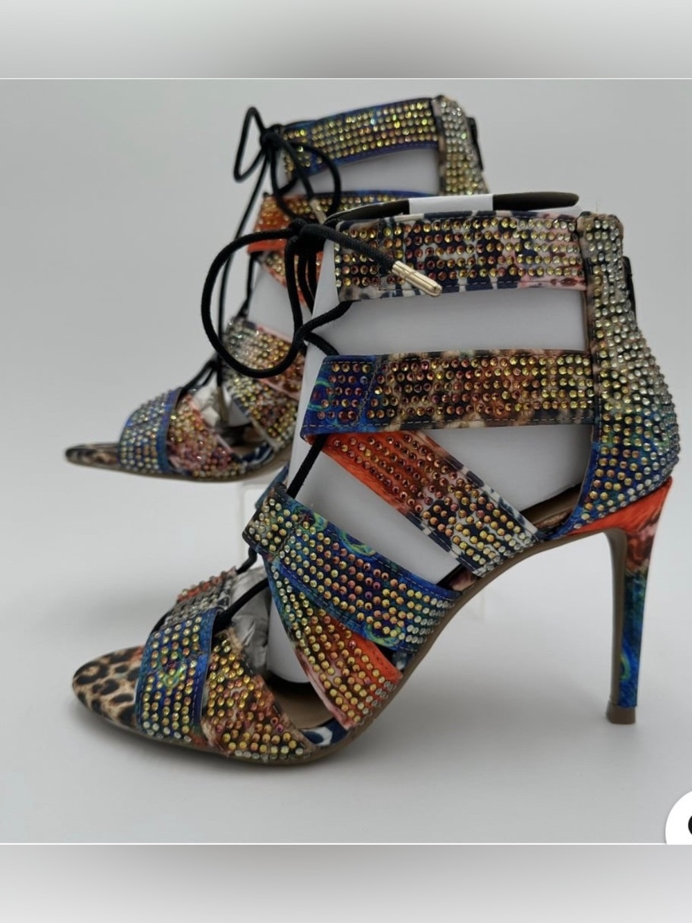 Thaila Sodi Lace Up All Over Rhinestone Stiletto Sandals